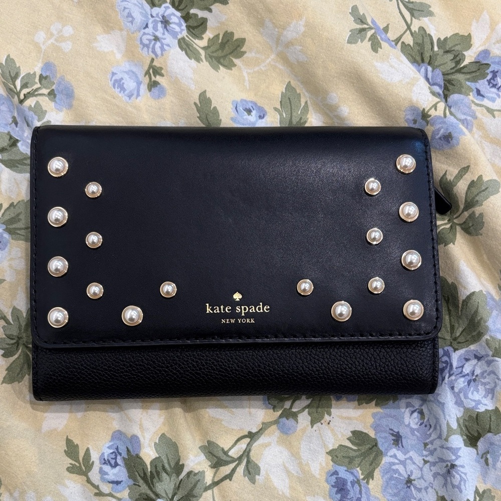 Kate Spade Black crossbody bag (wallet on chain)with Pearl Accents